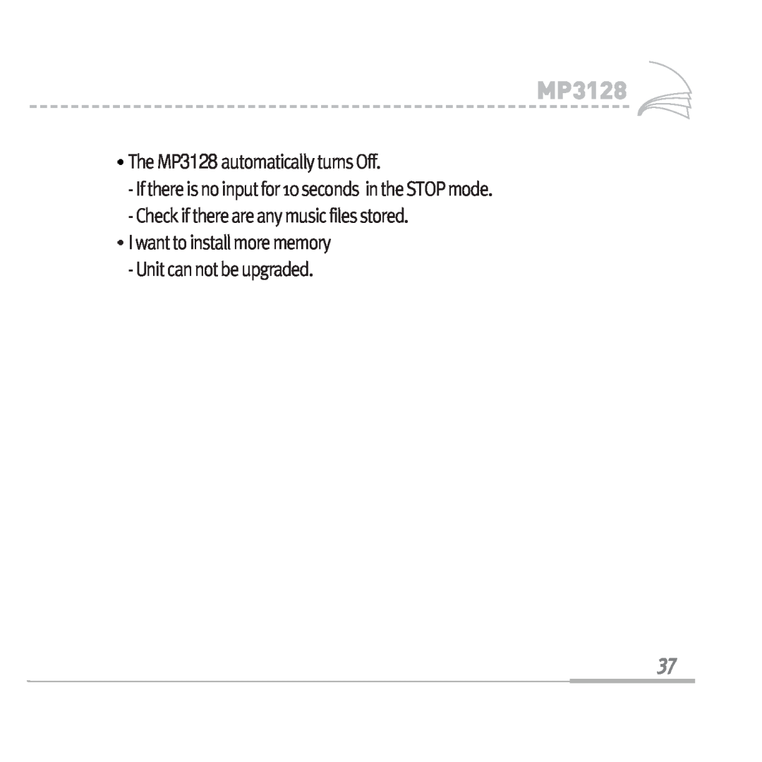 Sennheiser manual The MP3128 automatically turns Off, Check if there are any music files stored 
