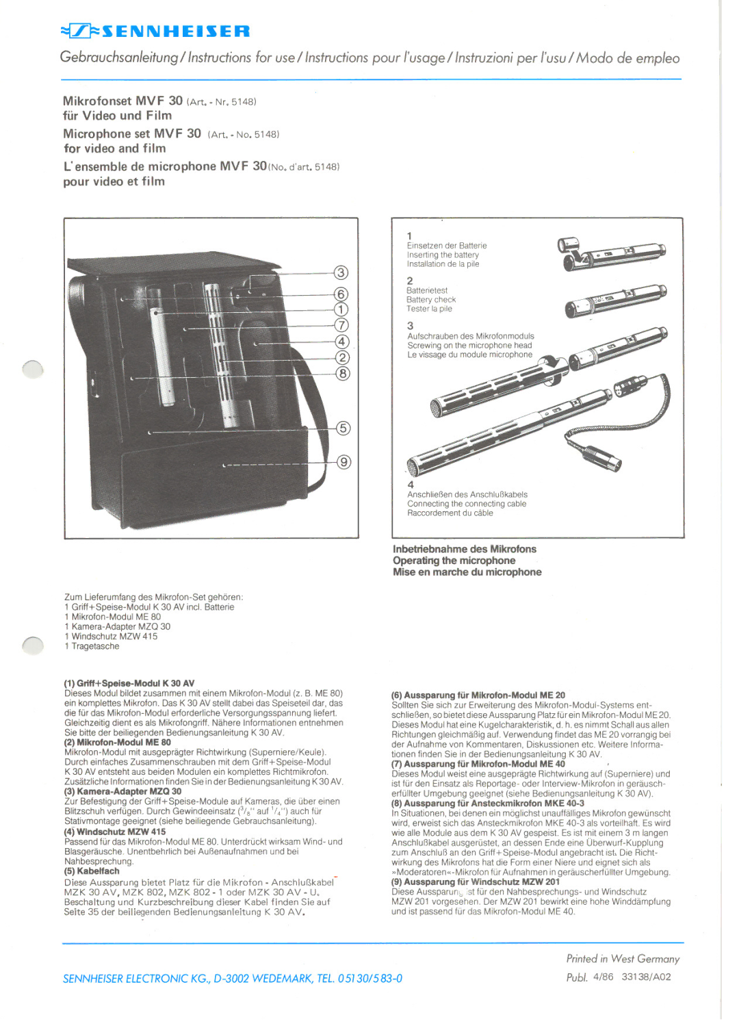 Sennheiser MVF 30 manual ==Z~ E NN HEl ~ E R 