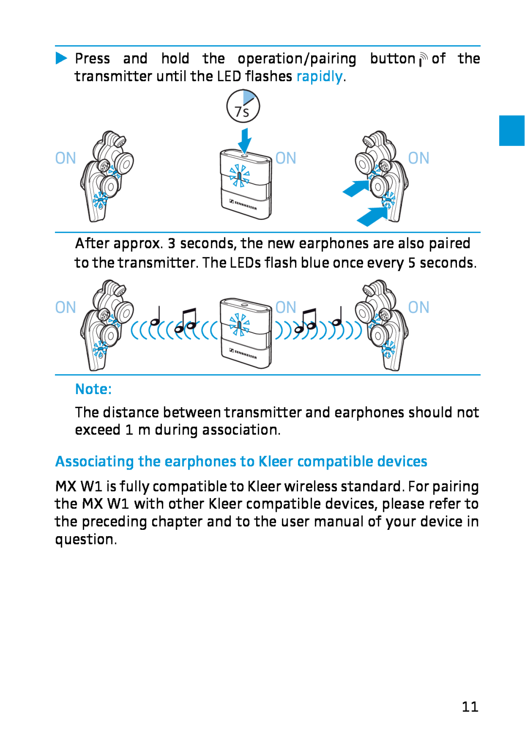 Sennheiser MX W1 instruction manual Associating the earphones to Kleer compatible devices 