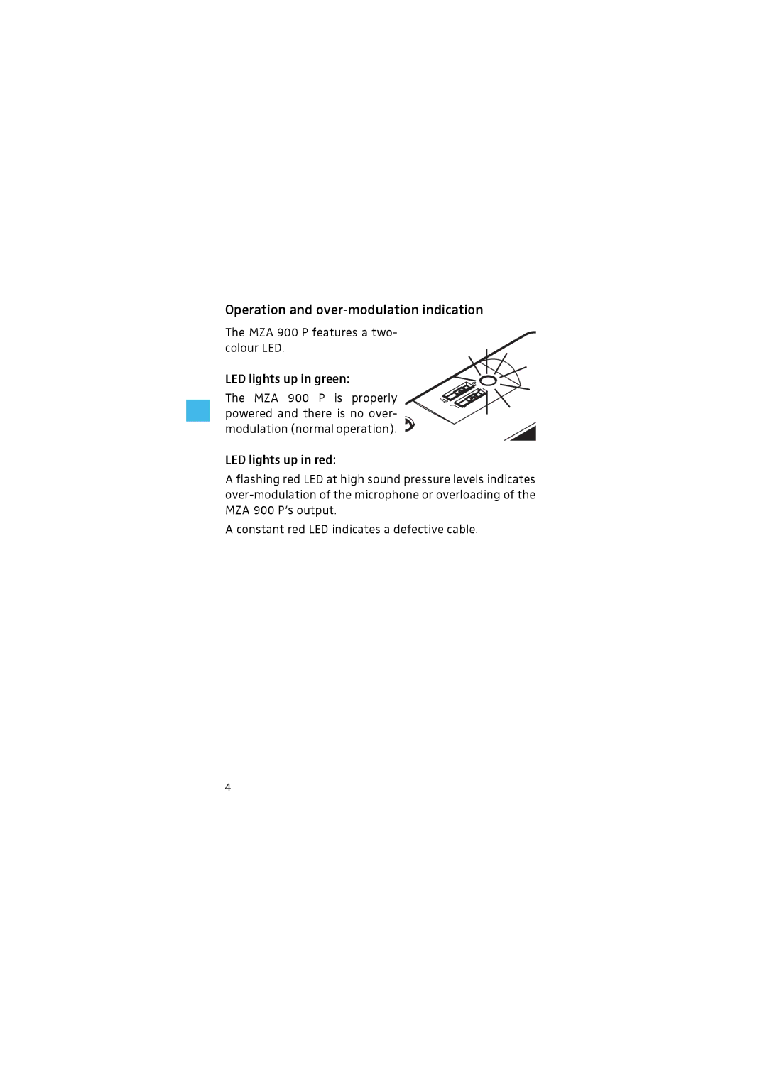 Sennheiser MZA 900 P manual Operation and over-modulation indication 