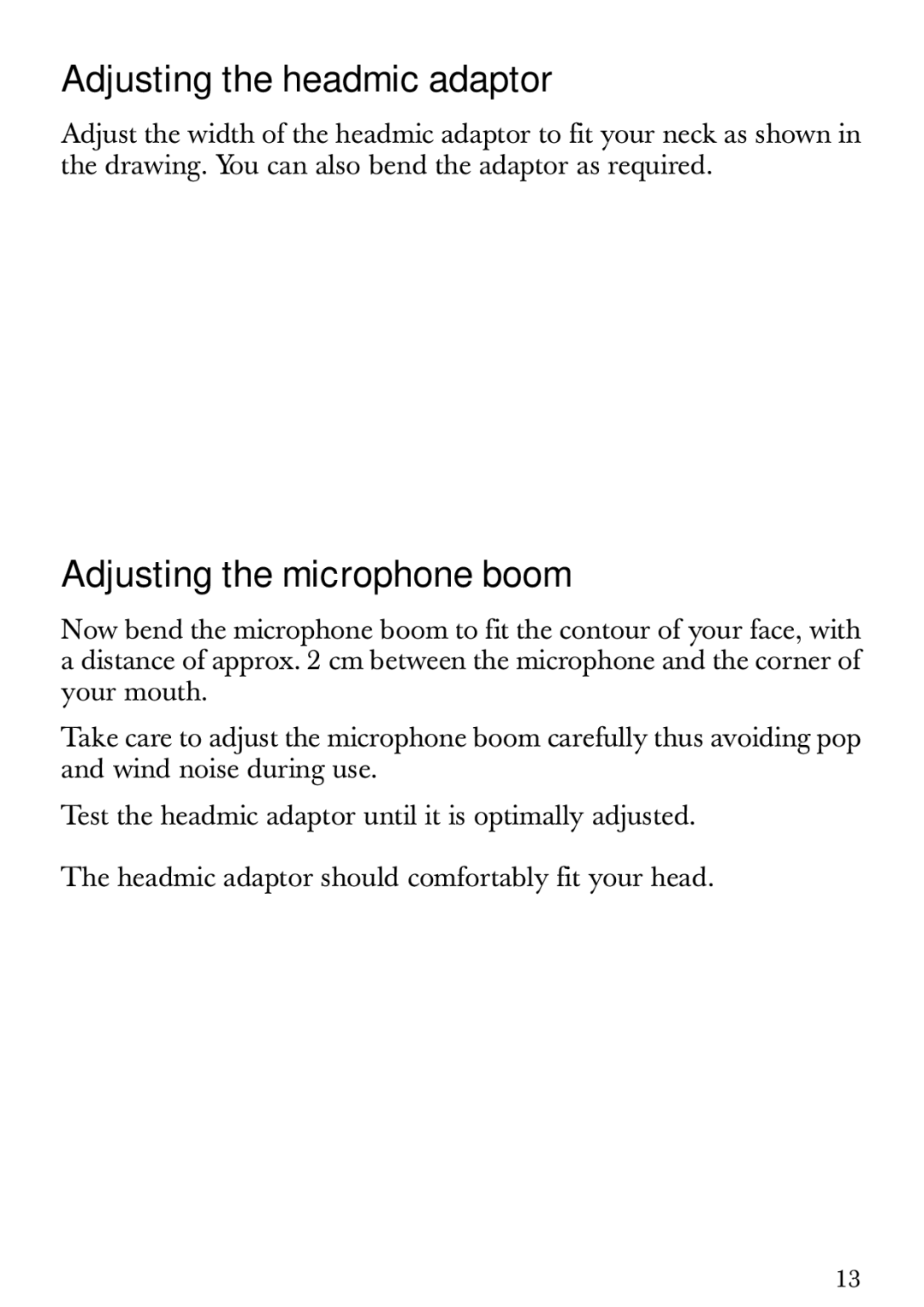 Sennheiser NB 2 manual Adjusting the headmic adaptor, Adjusting the microphone boom 