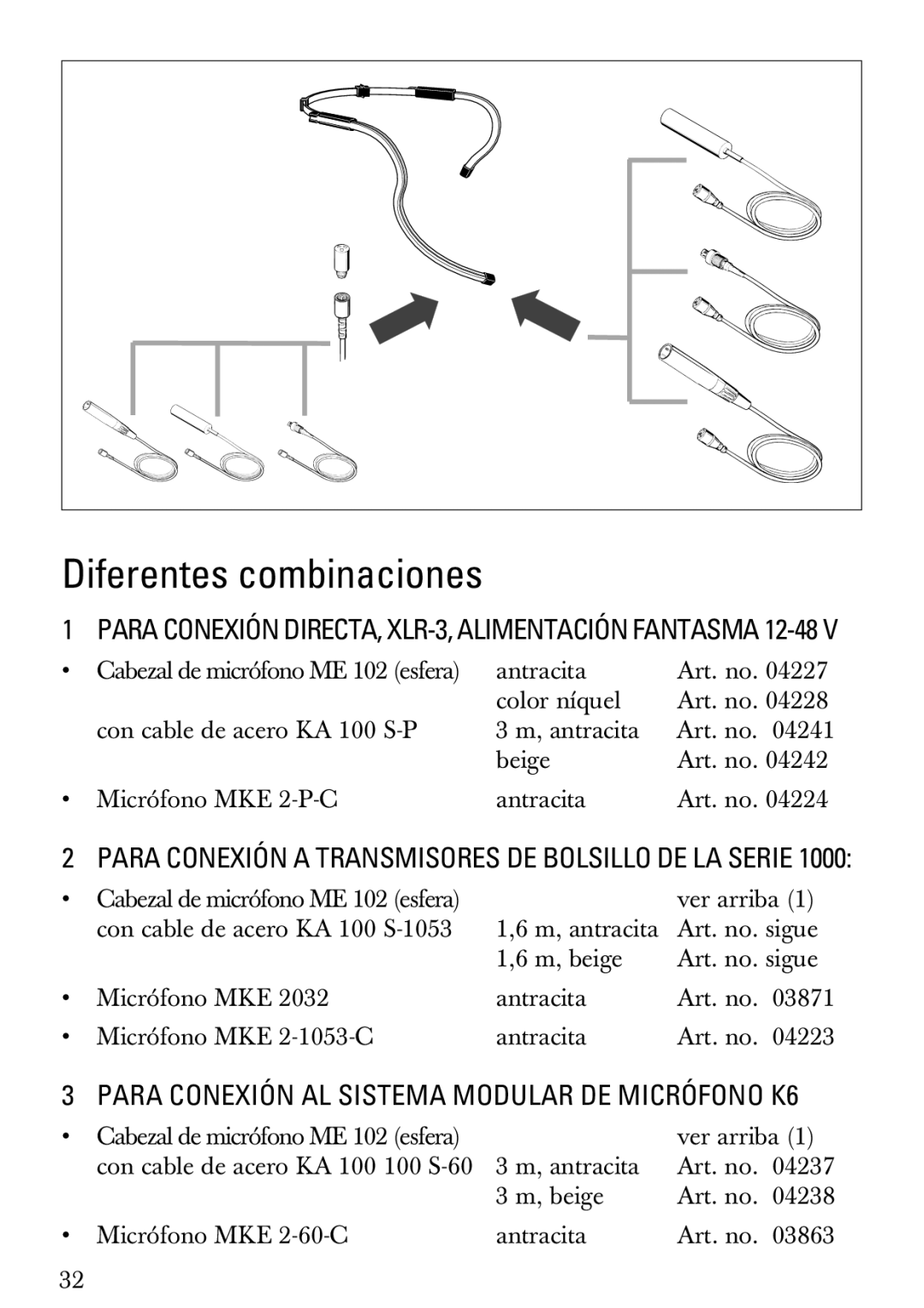 Sennheiser NB 2 manual Diferentes combinaciones, Para Conexión DIRECTA, XLR-3, Alimentación Fantasma 12-48 