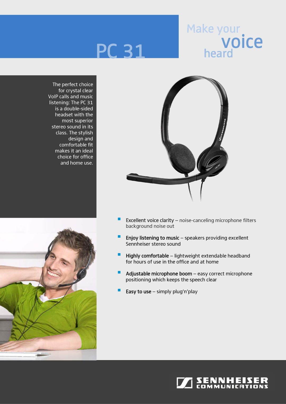 Sennheiser PC31 manual Voice, Heard 