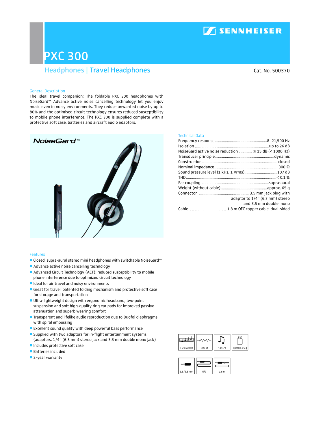 Sennheiser PXC 300 warranty Pxc, Headphones Travel Headphones, Cat. No 