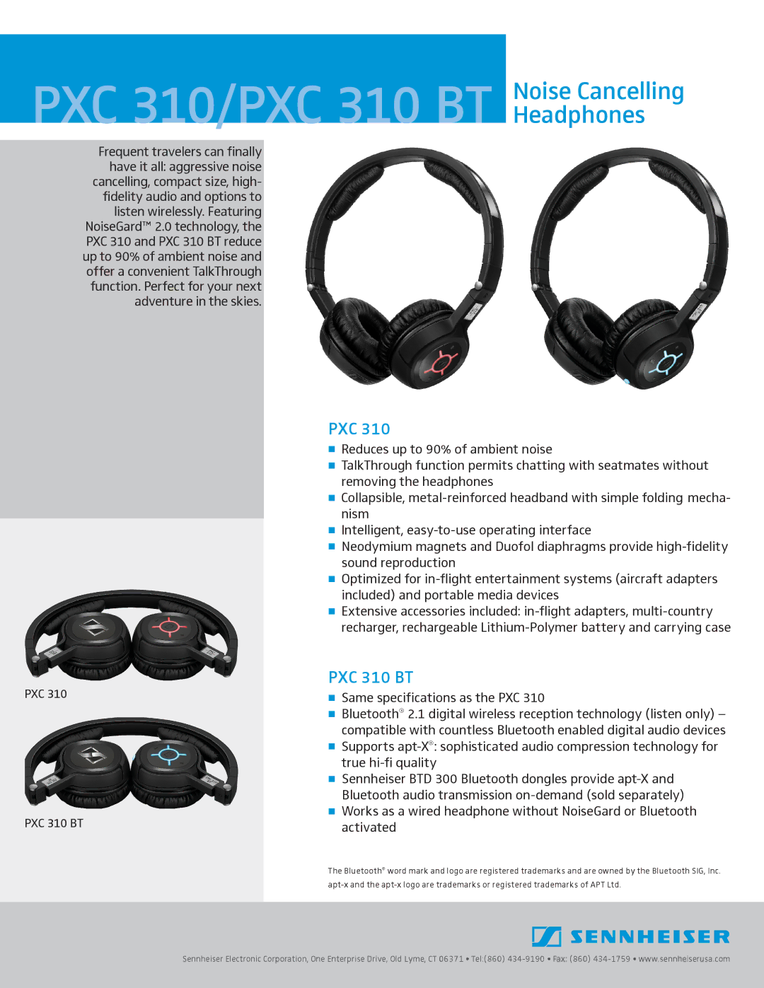 Sennheiser PXC310 specifications Pxc, PXC 310 BT 