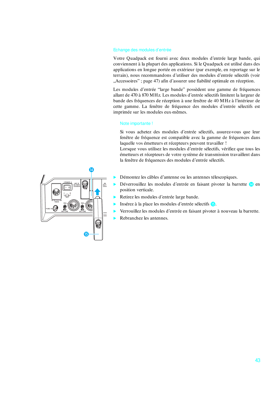 Sennheiser qp 3041 instruction manual Echange des modules d’entrée 