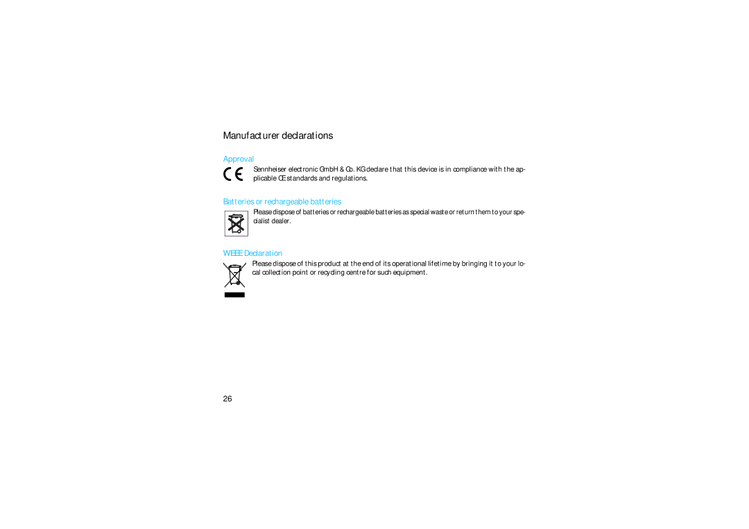 Sennheiser RS 2400 manual Manufacturer declarations 