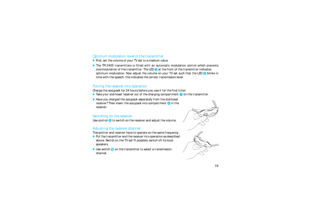 Sennheiser RS 2400 manual Optimum modulation level of the transmitter, Putting the receiver into operation 