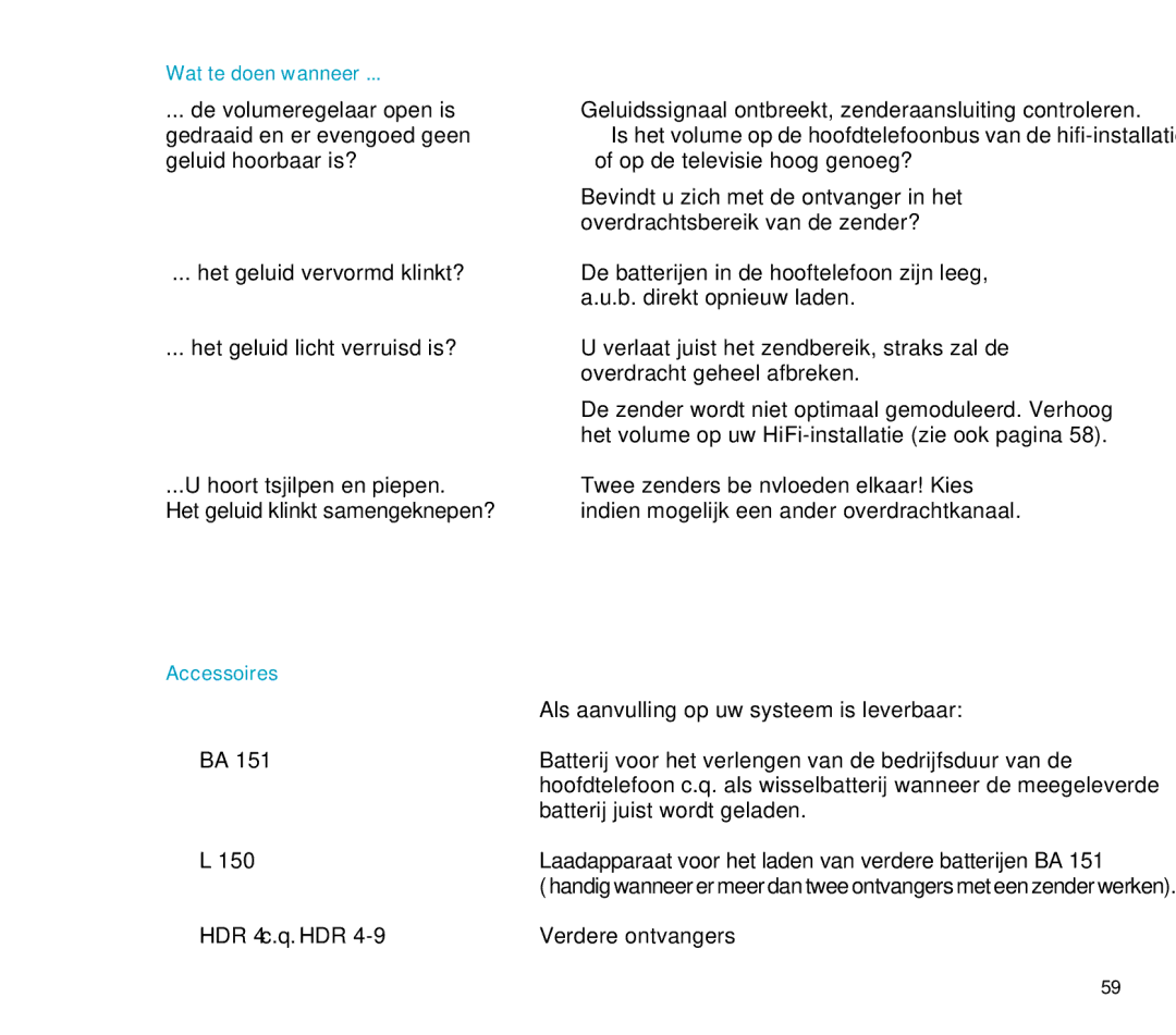 Sennheiser RS 4 manual Wat te doen wanneer, HDR 4 c.q. HDR 