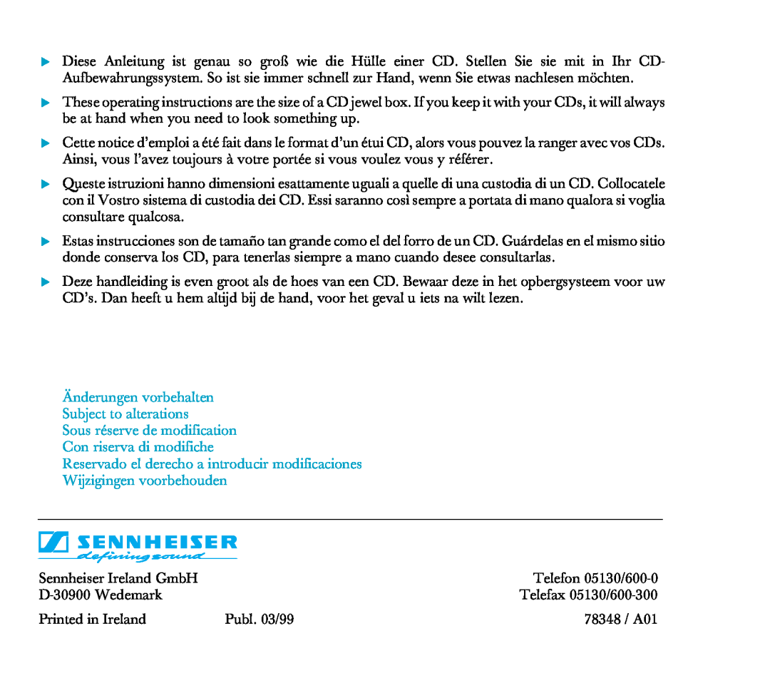 Sennheiser RS 4 manual Sennheiser Ireland GmbH 