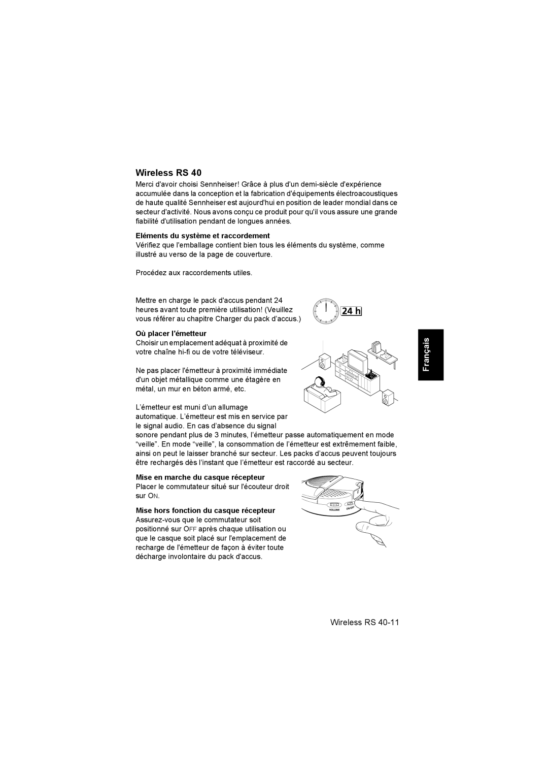 Sennheiser RS 40 instruction manual Eléments du système et raccordement, Où placer lémetteur 