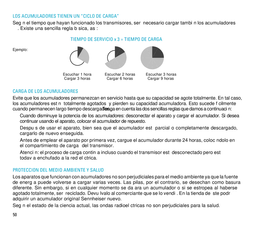 Sennheiser RS 6 manual LOS Acumuladores Tienen UN Ciclo DE Carga, Carga DE LOS Acumuladores 