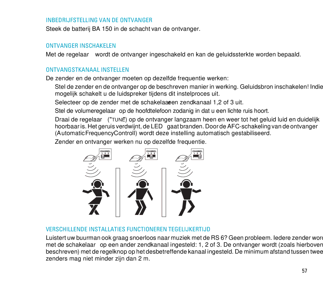 Sennheiser RS 6 manual Inbedrijfstelling VAN DE Ontvanger, Ontvanger Inschakelen, Ontvangstkanaal Instellen 