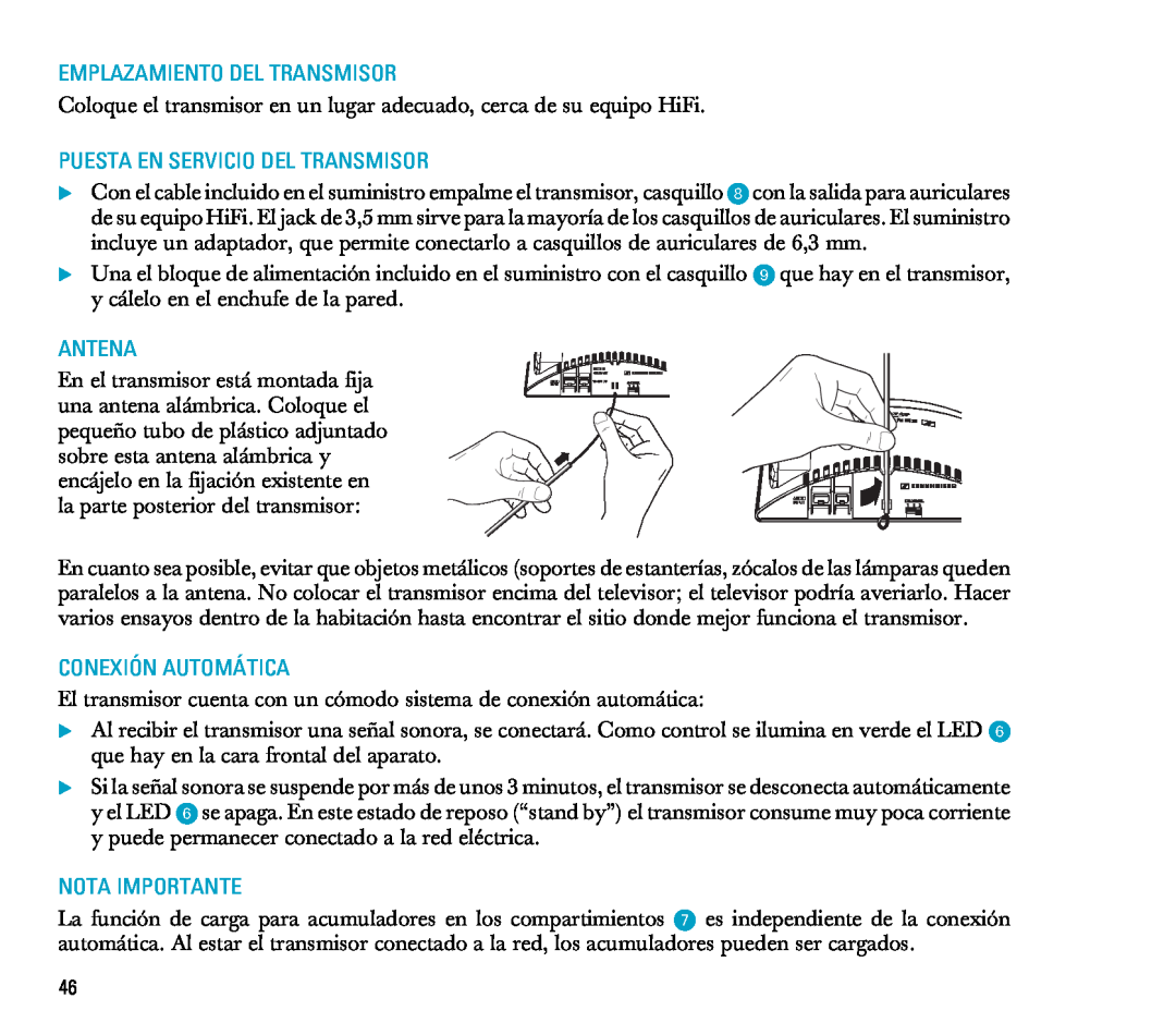 Sennheiser RS 6 manual Emplazamiento Del Transmisor, Puesta En Servicio Del Transmisor, Antena, Conexión Automática 