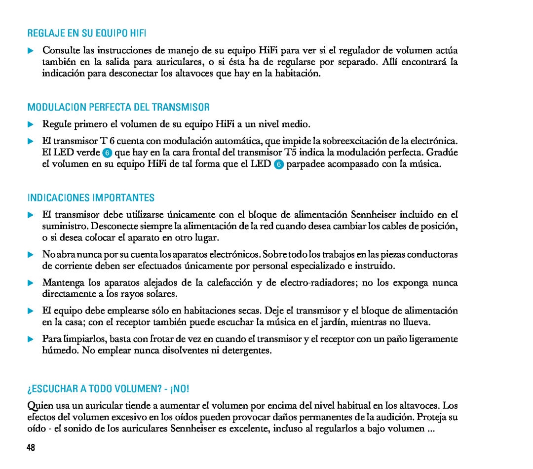 Sennheiser RS 6 manual Reglaje En Su Equipo Hifi, Modulacion Perfecta Del Transmisor, Indicaciones Importantes 