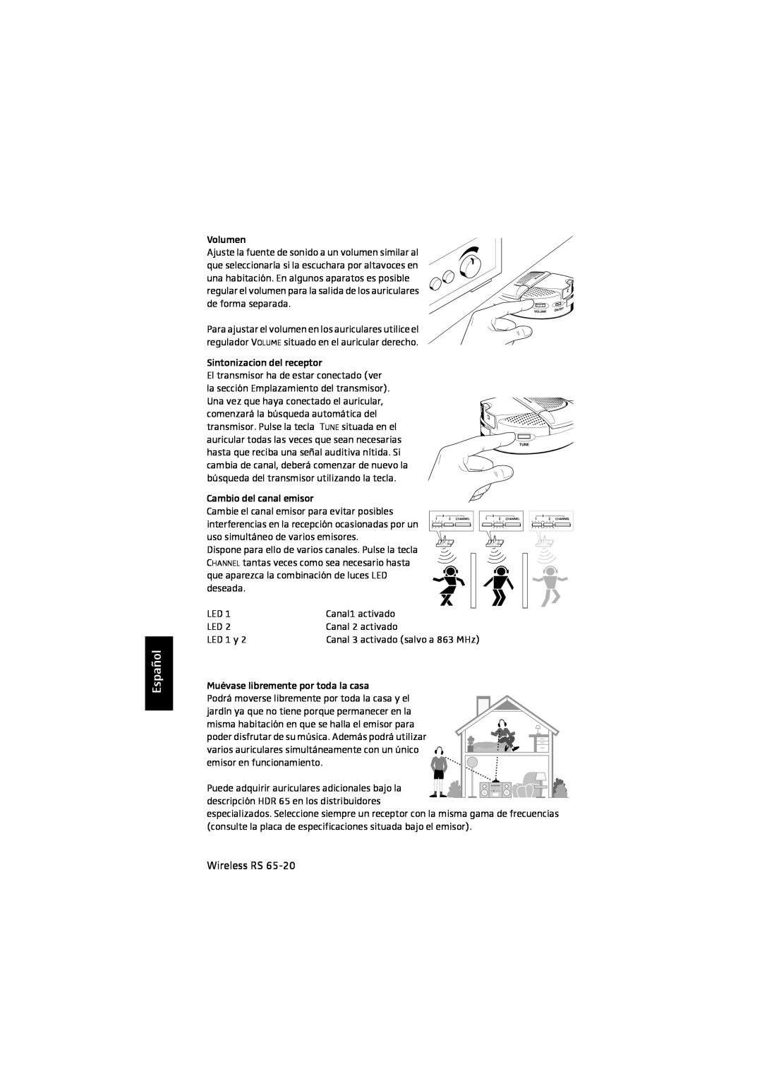 Sennheiser RS 65 manual Español, Volumen 