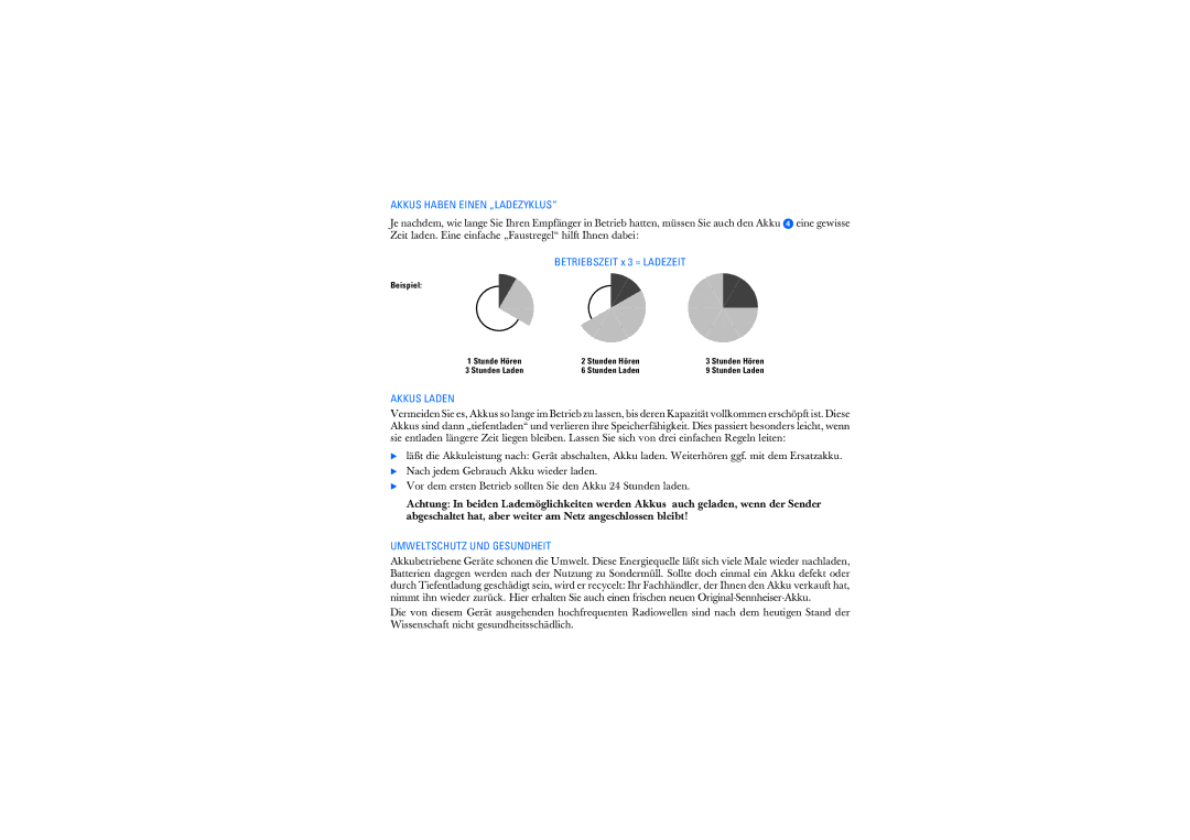 Sennheiser RS2400 instruction manual Akkus Haben Einen „LADEZYKLUS, Akkus Laden, Umweltschutz UND Gesundheit 