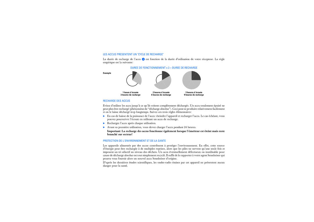 Sennheiser RS2400 instruction manual LES Accus Presentent UN Cycle DE Recharge, Recharge DES Accus 