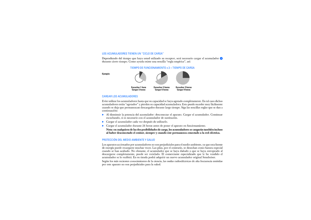 Sennheiser RS2400 instruction manual LOS Acumuladores Tienen UN Ciclo DE Carga, Cargar LOS Acumuladores 