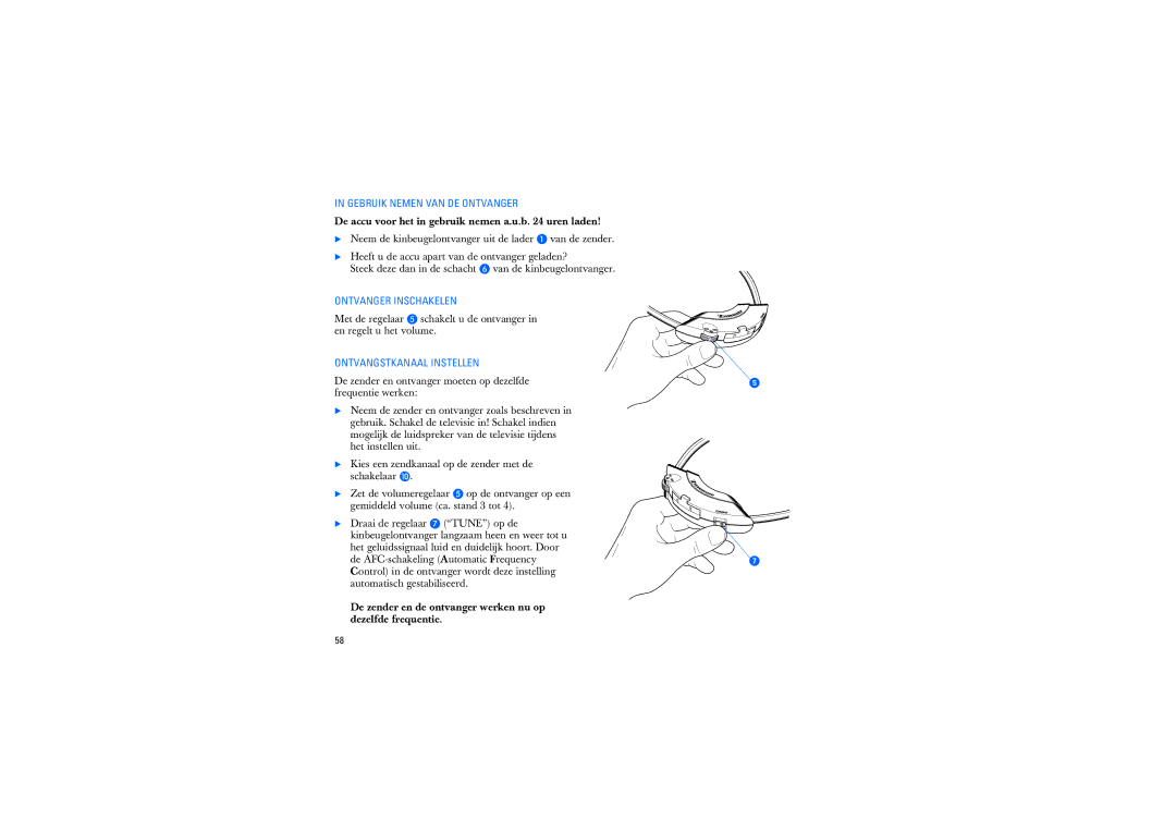 Sennheiser RS2400 instruction manual Gebruik Nemen VAN DE Ontvanger, Ontvanger Inschakelen, Ontvangstkanaal Instellen 