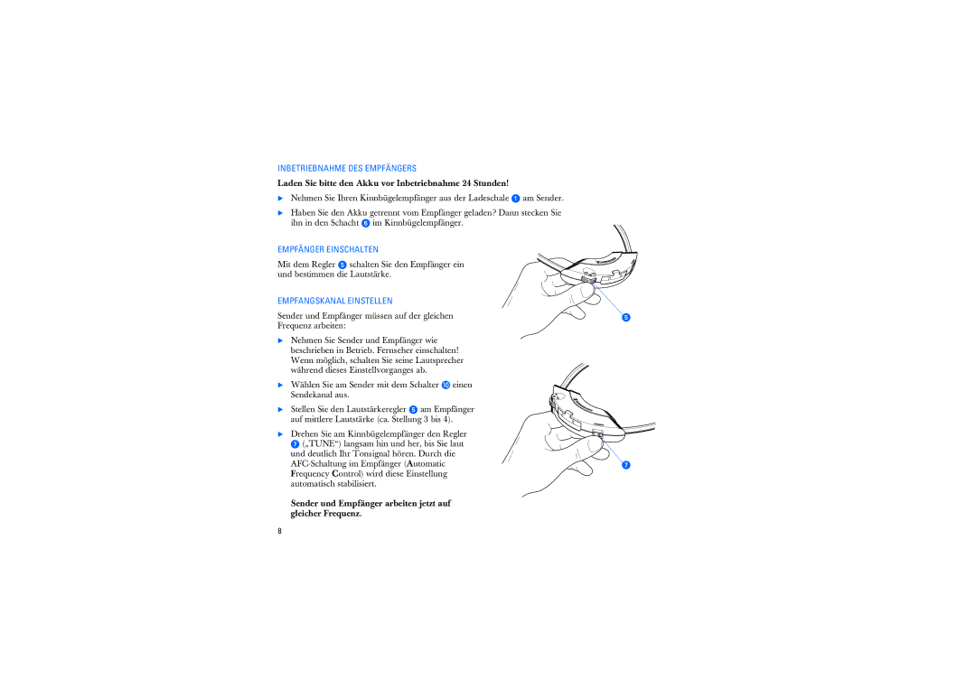 Sennheiser RS2400 instruction manual Inbetriebnahme DES Empfängers, Empfänger Einschalten, Empfangskanal Einstellen 