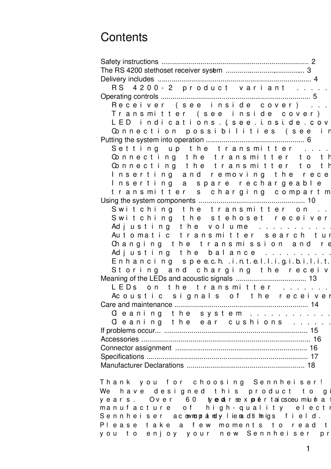 Sennheiser RS4200 manual Contents 