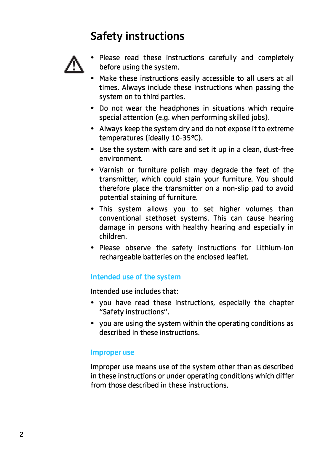 Sennheiser RS4200 manual Safety instructions, Intended use of the system, Improper use 