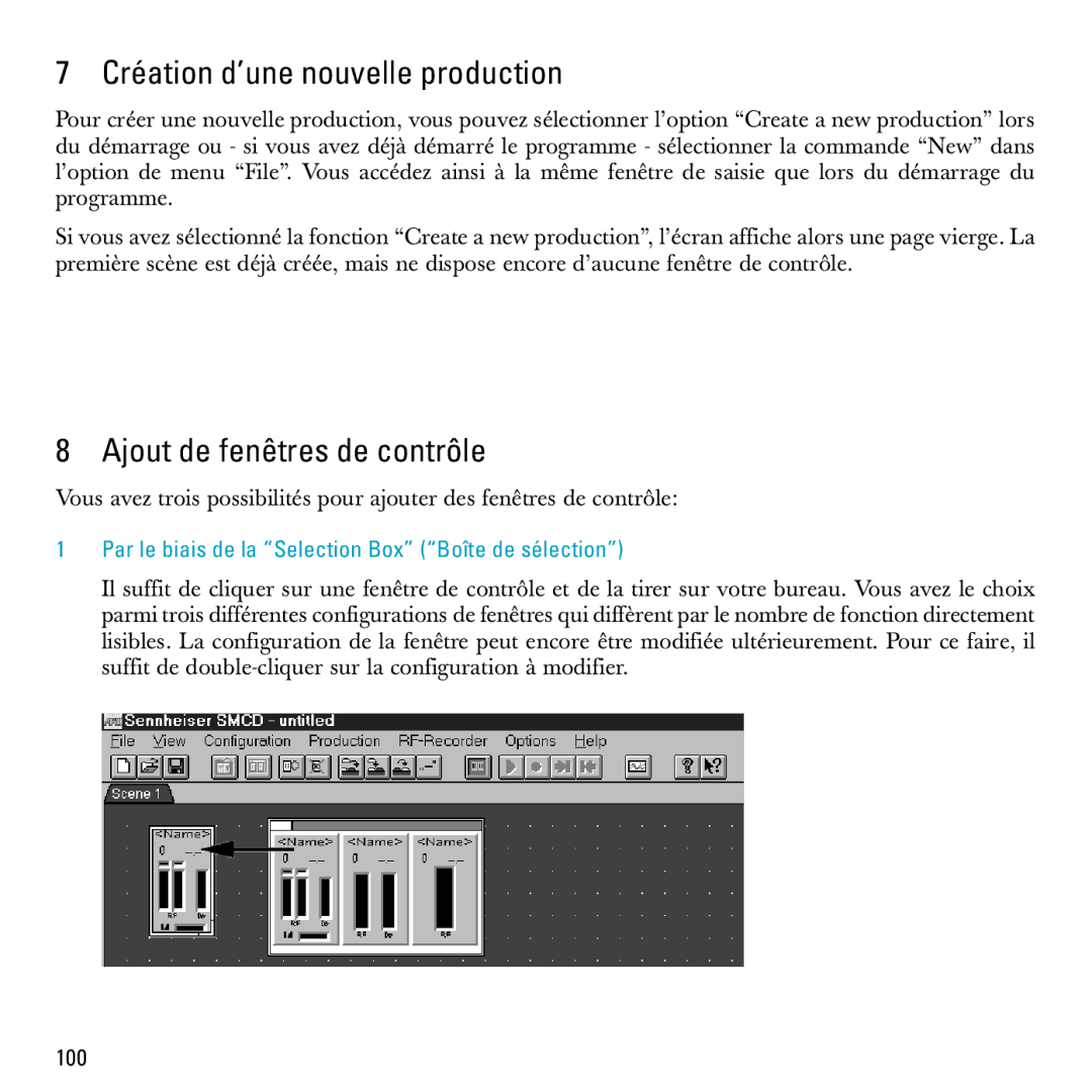 Sennheiser S-MCD 3000 HP manual Création d’une nouvelle production, Ajout de fenêtres de contrôle 