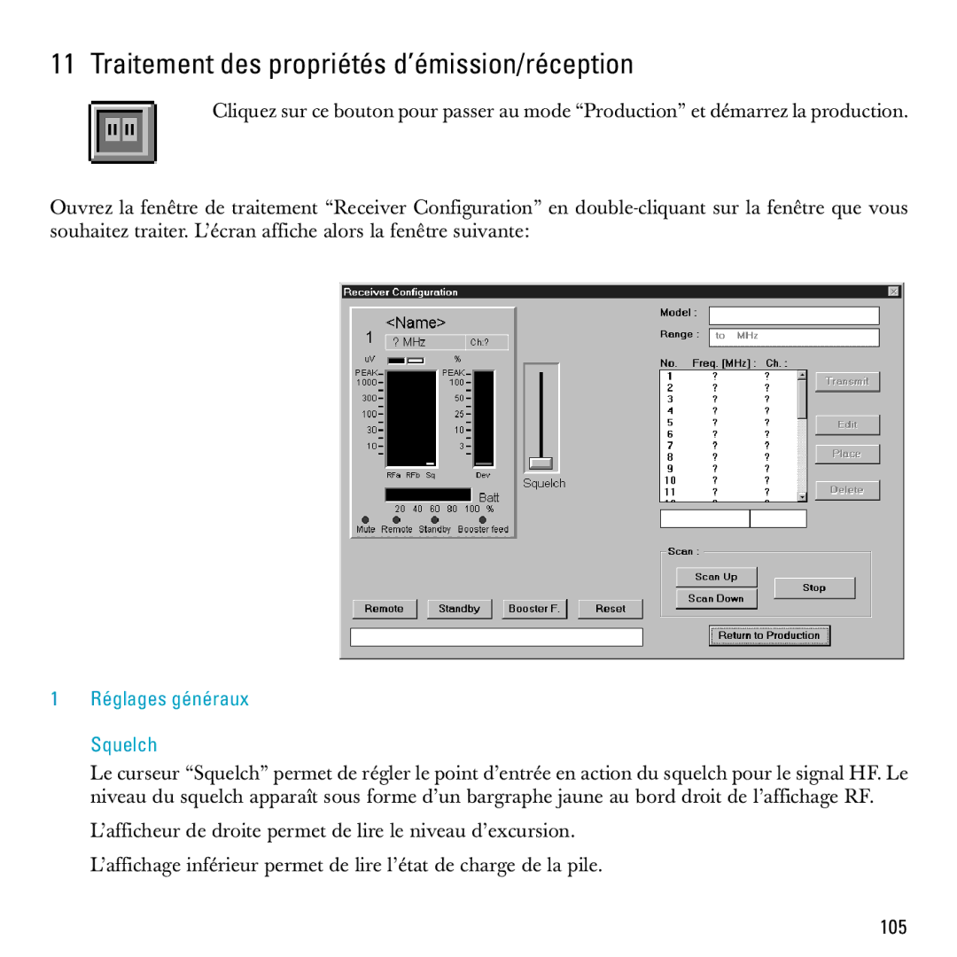 Sennheiser S-MCD 3000 HP manual Traitement des propriétés d’émission/réception, Réglages généraux Squelch 