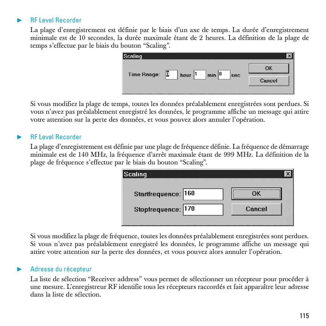 Sennheiser S-MCD 3000 HP manual RF Level Recorder, Adresse du récepteur 