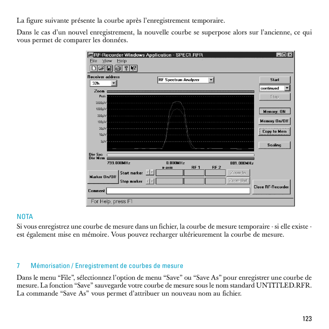 Sennheiser S-MCD 3000 HP manual Mémorisation / Enregistrement de courbes de mesure, 123 