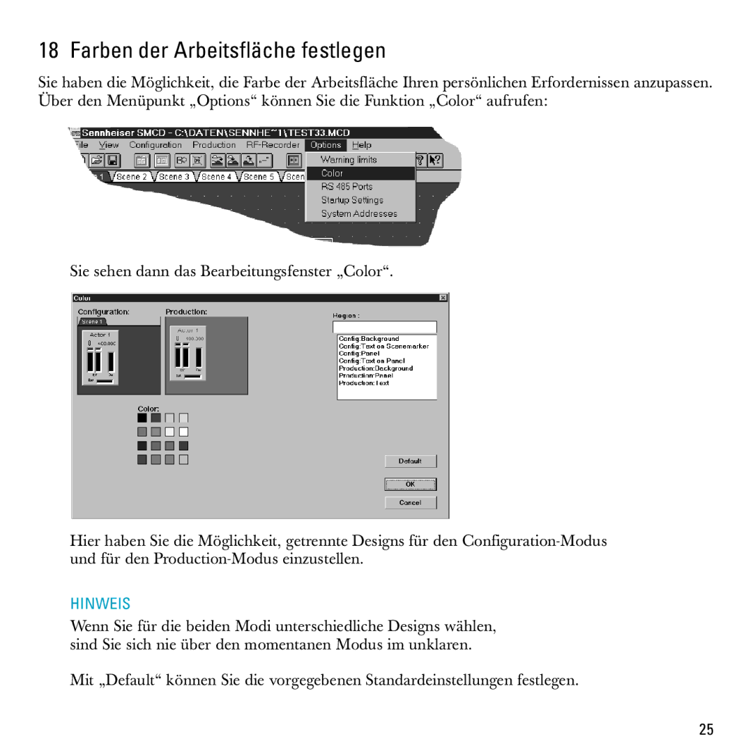 Sennheiser S-MCD 3000 HP manual Farben der Arbeitsfläche festlegen 