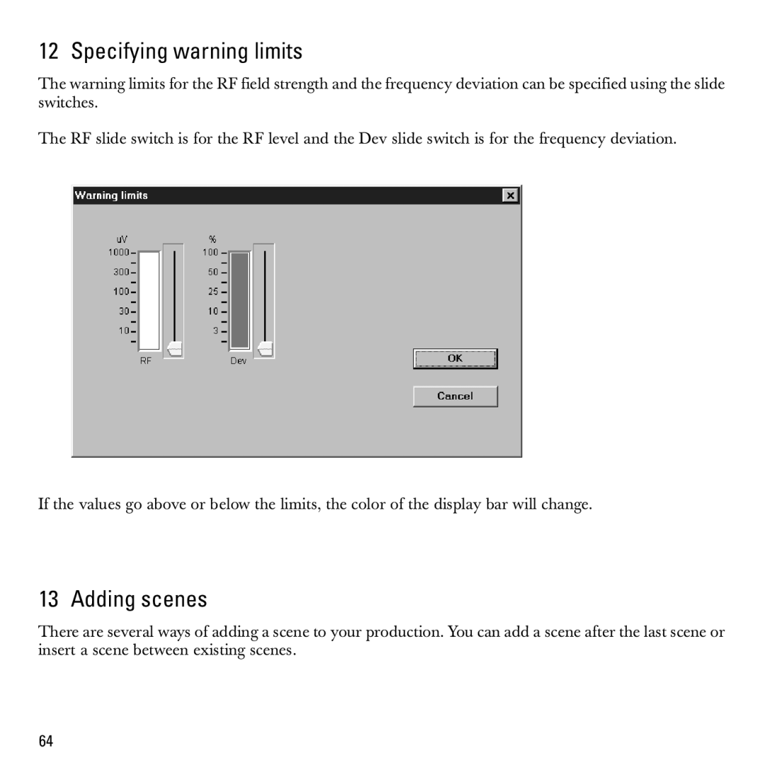 Sennheiser S-MCD 3000 HP manual Specifying warning limits, Adding scenes 