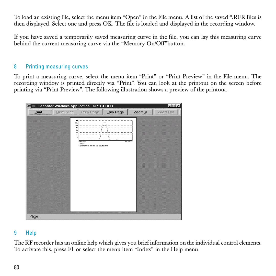 Sennheiser S-MCD 3000 HP manual Printing measuring curves, Help 