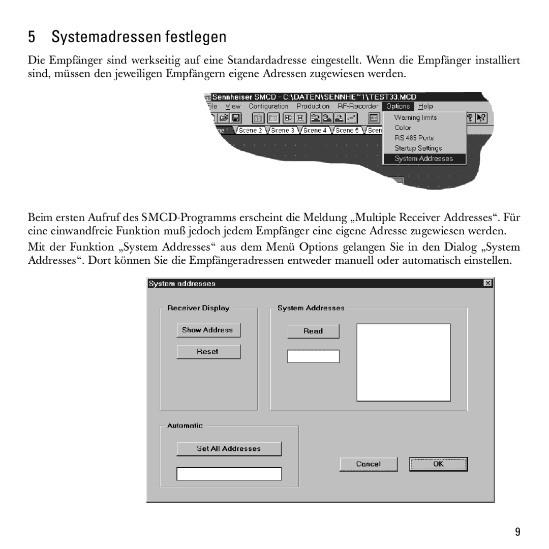 Sennheiser S-MCD 3000 HP manual Systemadressen festlegen 