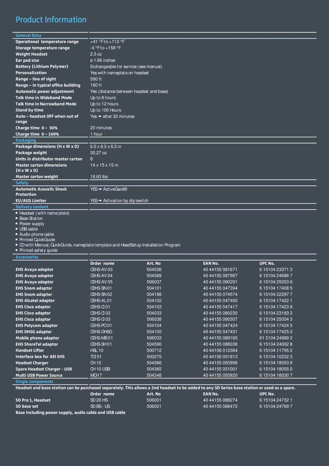 Sennheiser SD Pro 1 manual Operational temperature range 