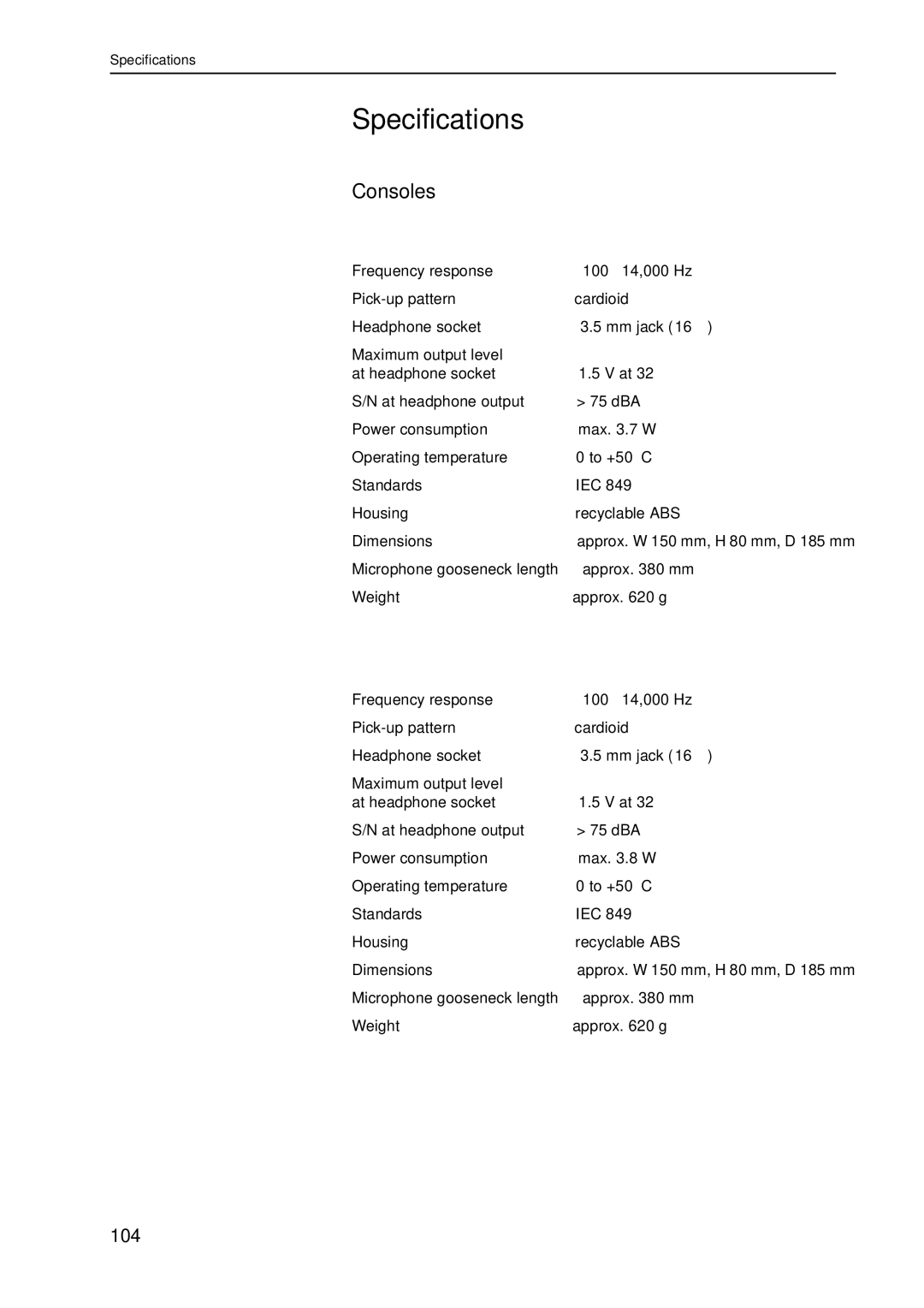 Sennheiser system manual Specifications, SDC 8000 D, SDC 8000 C 