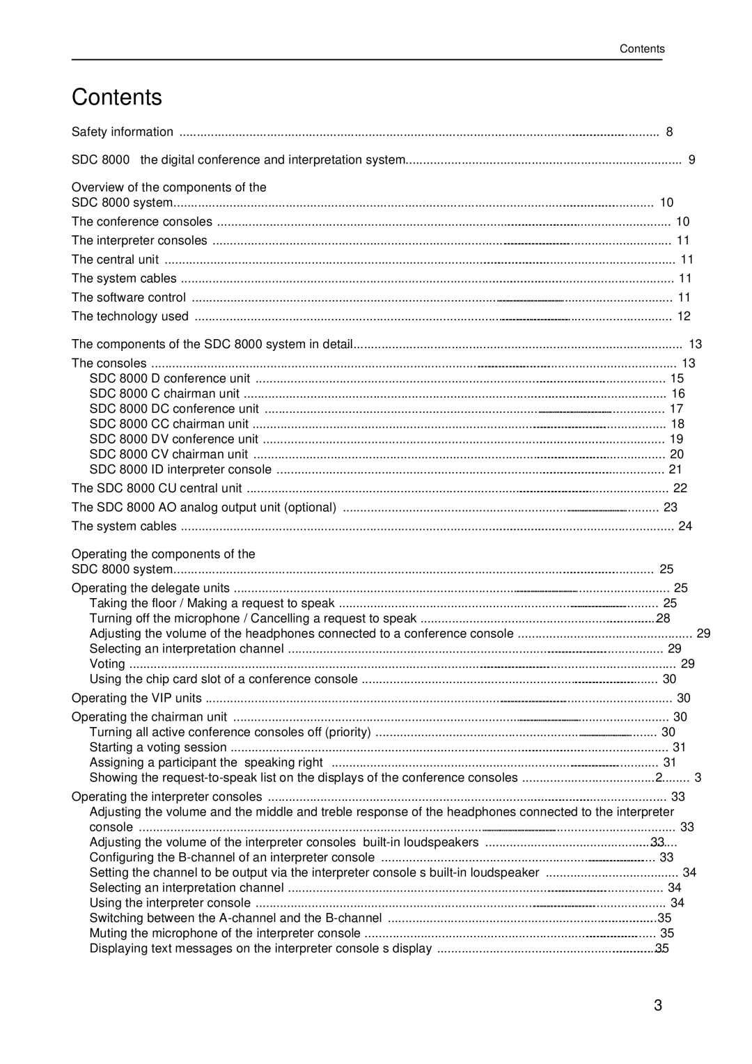 Sennheiser SDC 8000 system manual Contents 