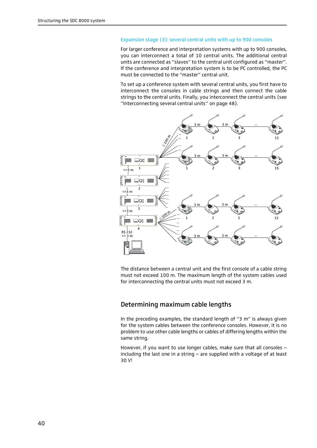 Sennheiser SDC 8000 system manual Determining maximum cable lengths 