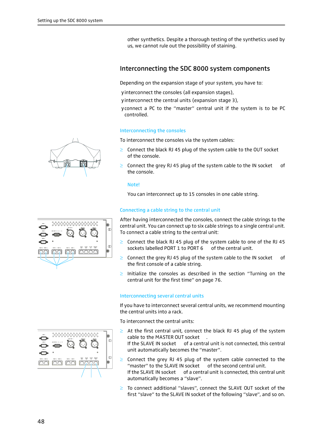 Sennheiser system manual Interconnecting the SDC 8000 system components, Interconnecting the consoles 