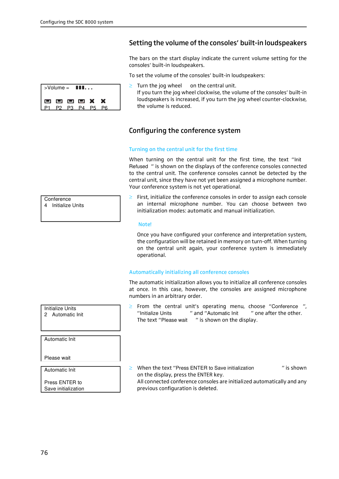 Sennheiser SDC 8000 system manual Settingthe volume of theconsoles’ built-inloudspeakers, Configuring the conference system 