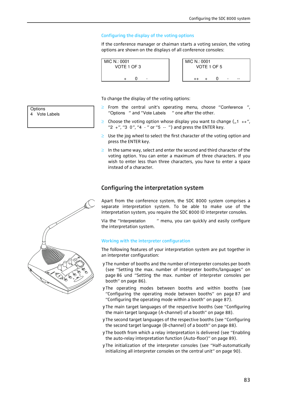 Sennheiser SDC 8000 system manual Configuring the interpretation system, Configuring the display of the voting options 