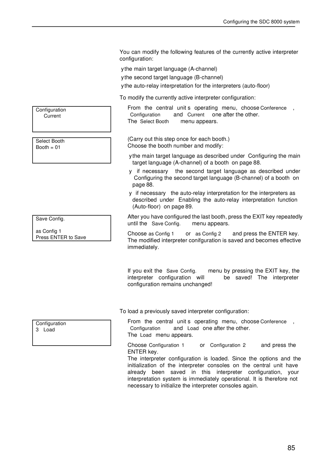 Sennheiser SDC 8000 system manual Modifying the currently active interpreter configuration 