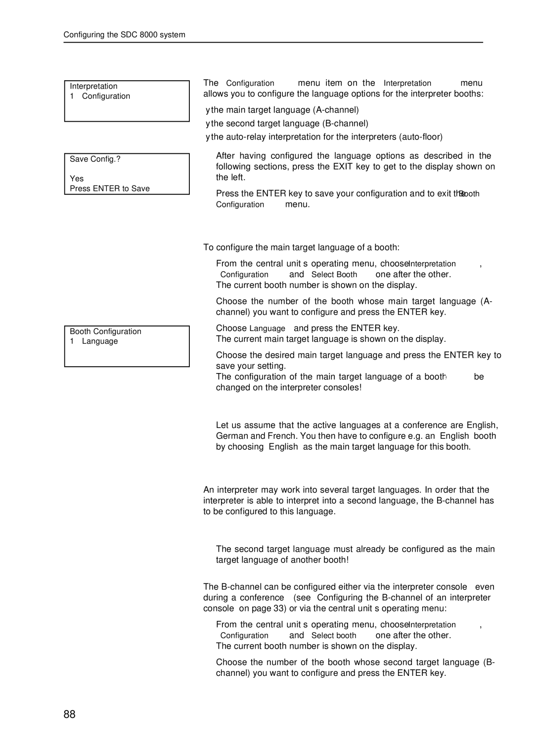 Sennheiser SDC 8000 system manual Configuring the language options for the interpreter booths 