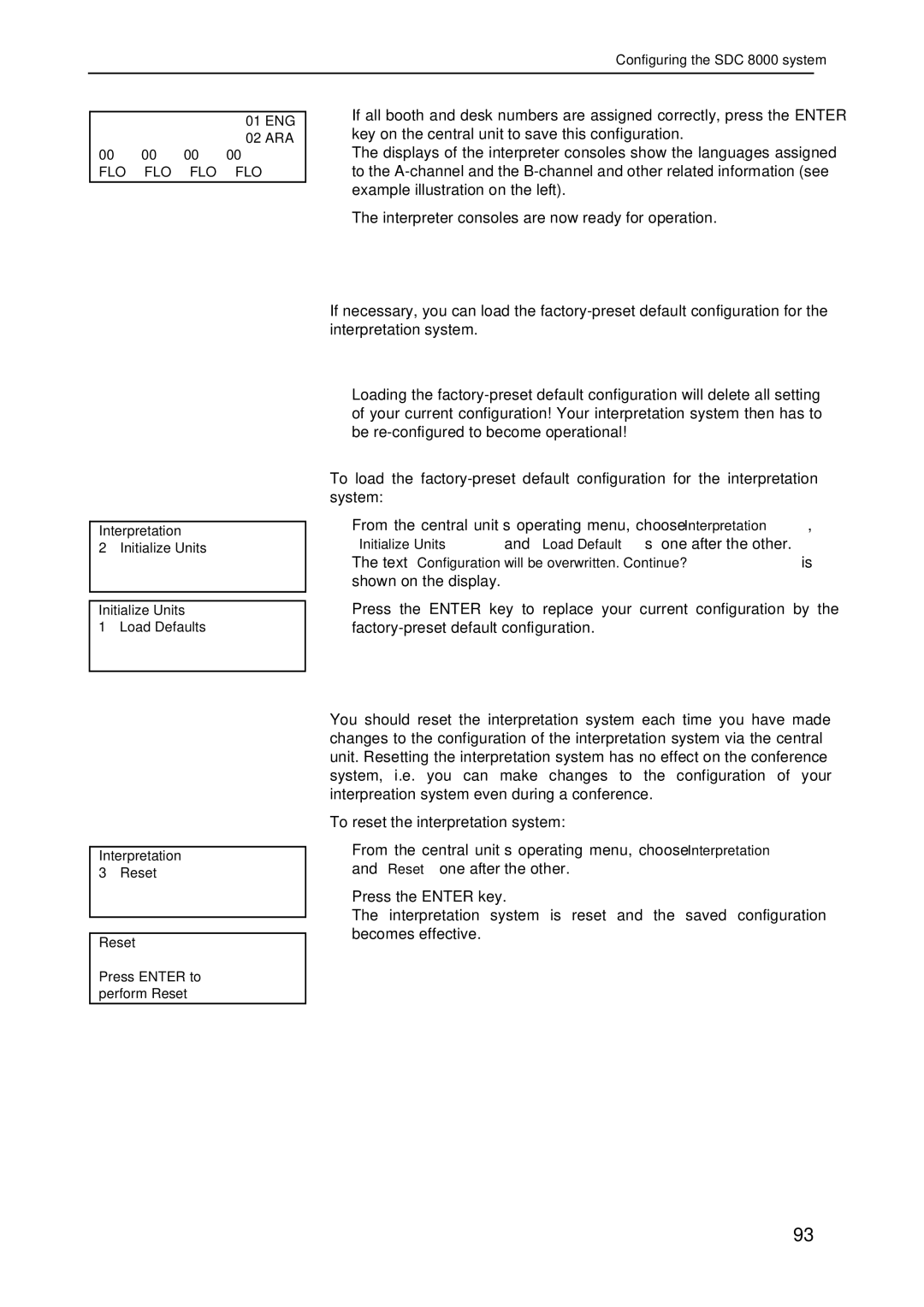 Sennheiser SDC 8000 system manual Resetting the interpretation system 