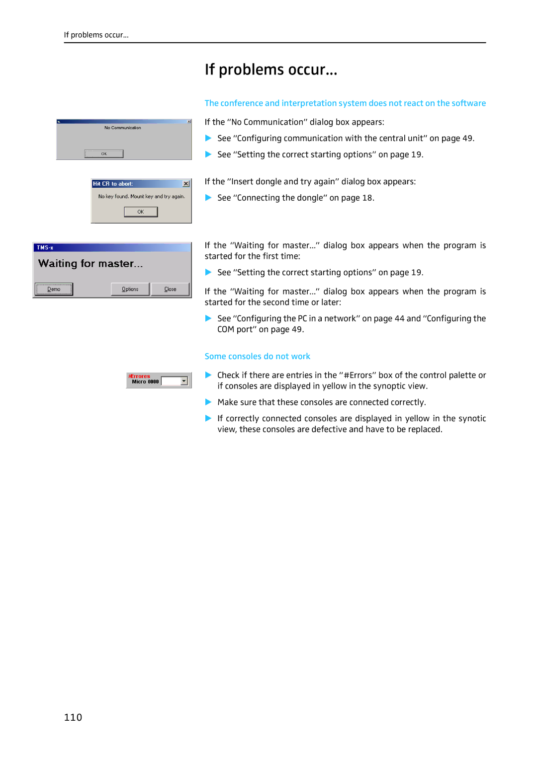 Sennheiser SDC 8200 SYS-M software manual If problems occur, Some consoles do not work 