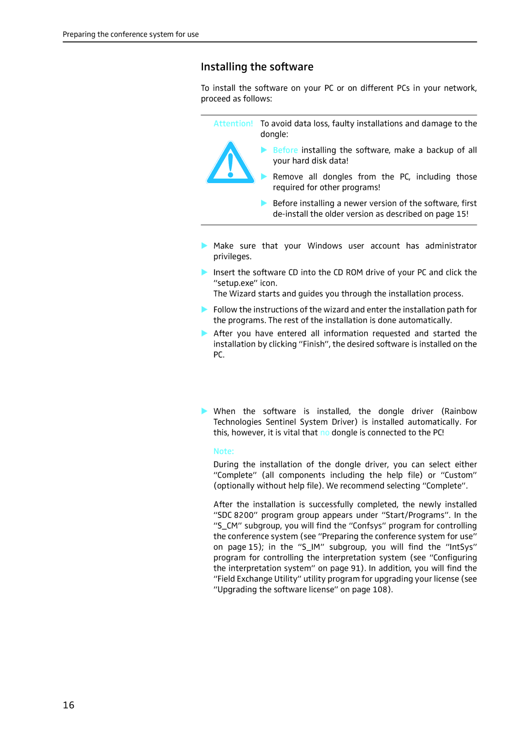 Sennheiser SDC 8200 SYS-M software manual Installing the software 