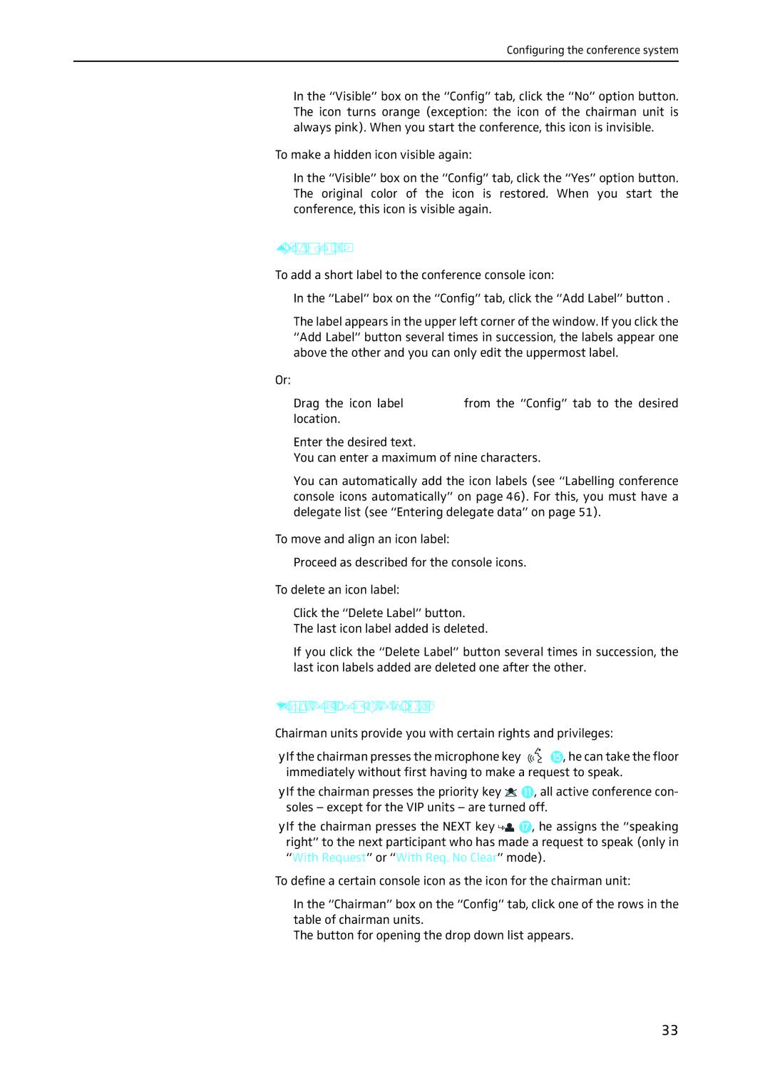 Sennheiser SDC 8200 SYS-M software manual Creating an icon label, Defining the console icon for the chairman unit 