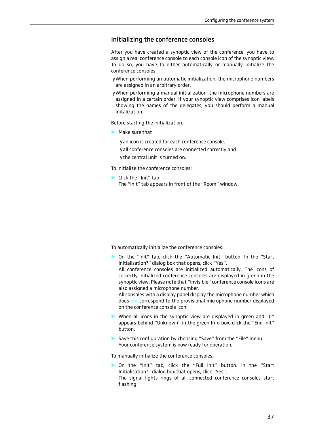 Sennheiser SDC 8200 SYS-M software manual Initializing the conference consoles 