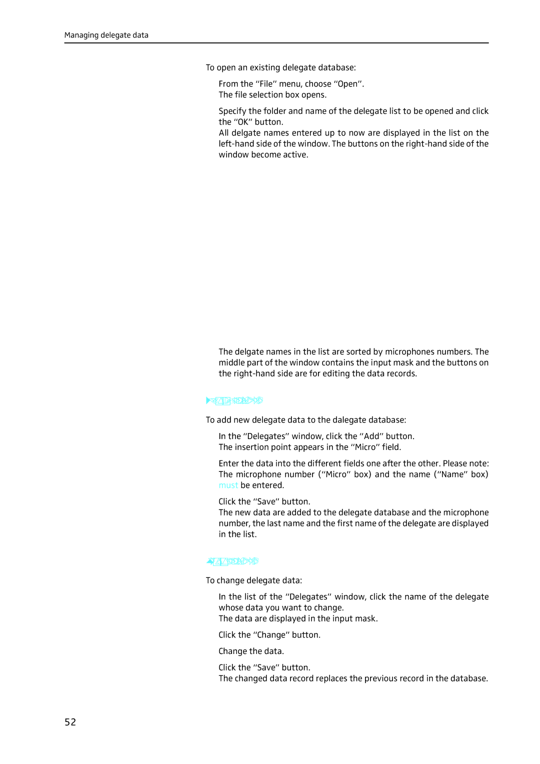 Sennheiser SDC 8200 SYS-M software manual Adding new delegate data, Changing delegate data 